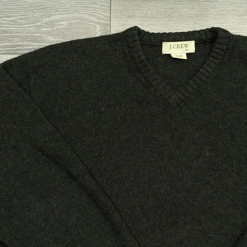 Vintage J.Crew Mens XL 100% Shetland Wool V-Neck Sweater Dark Heather Green